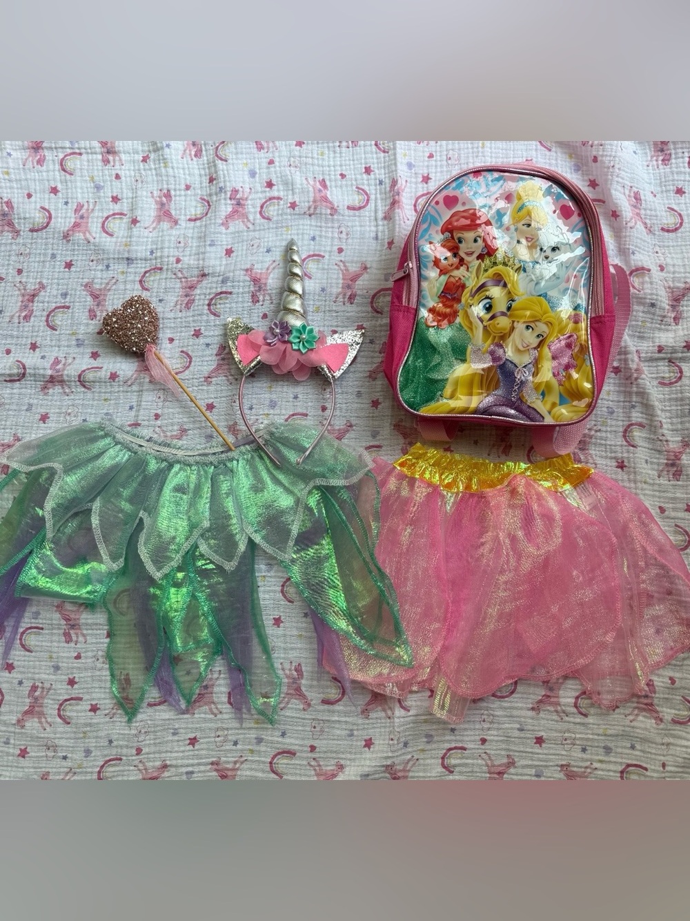 Disney Kids Costume Set in Pink & Green with Princess Backpack